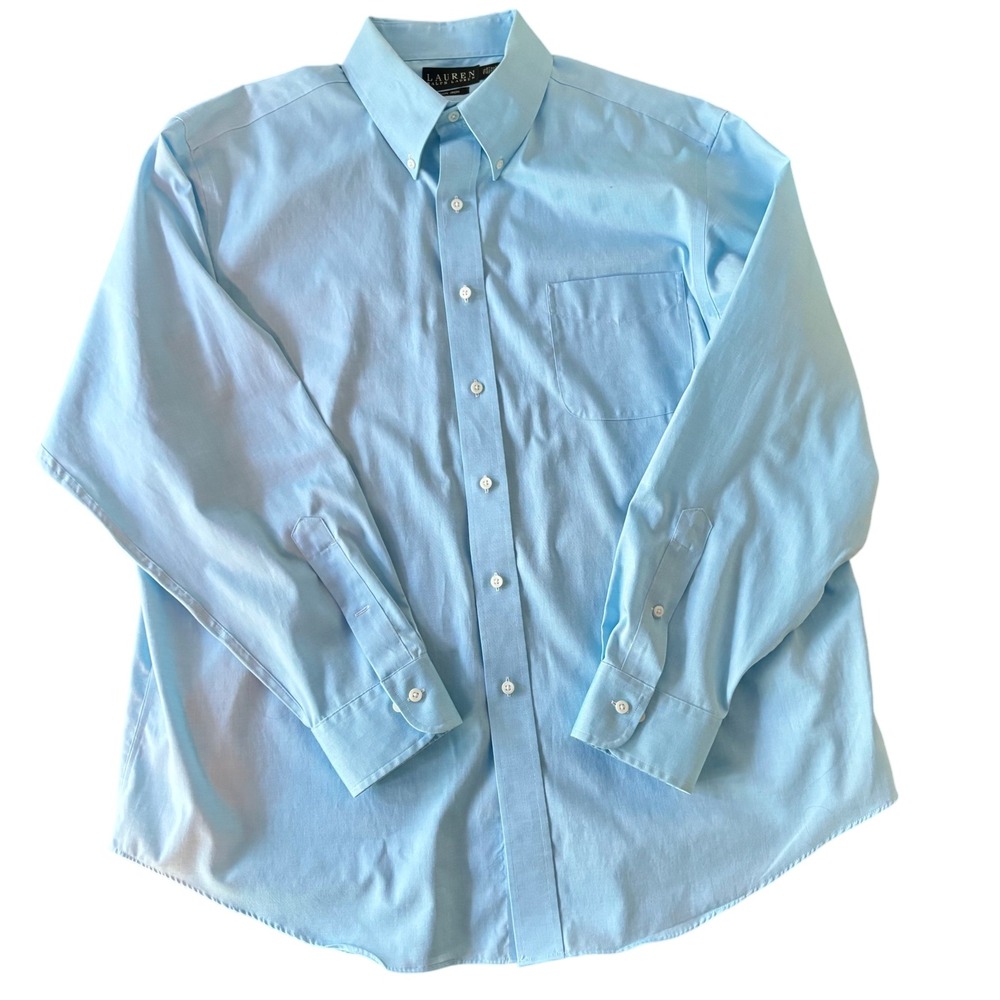 Lauren Ralph Lauren Dress Shirt Non Iron‎ Light Blue Button Down Mens 17 1/2